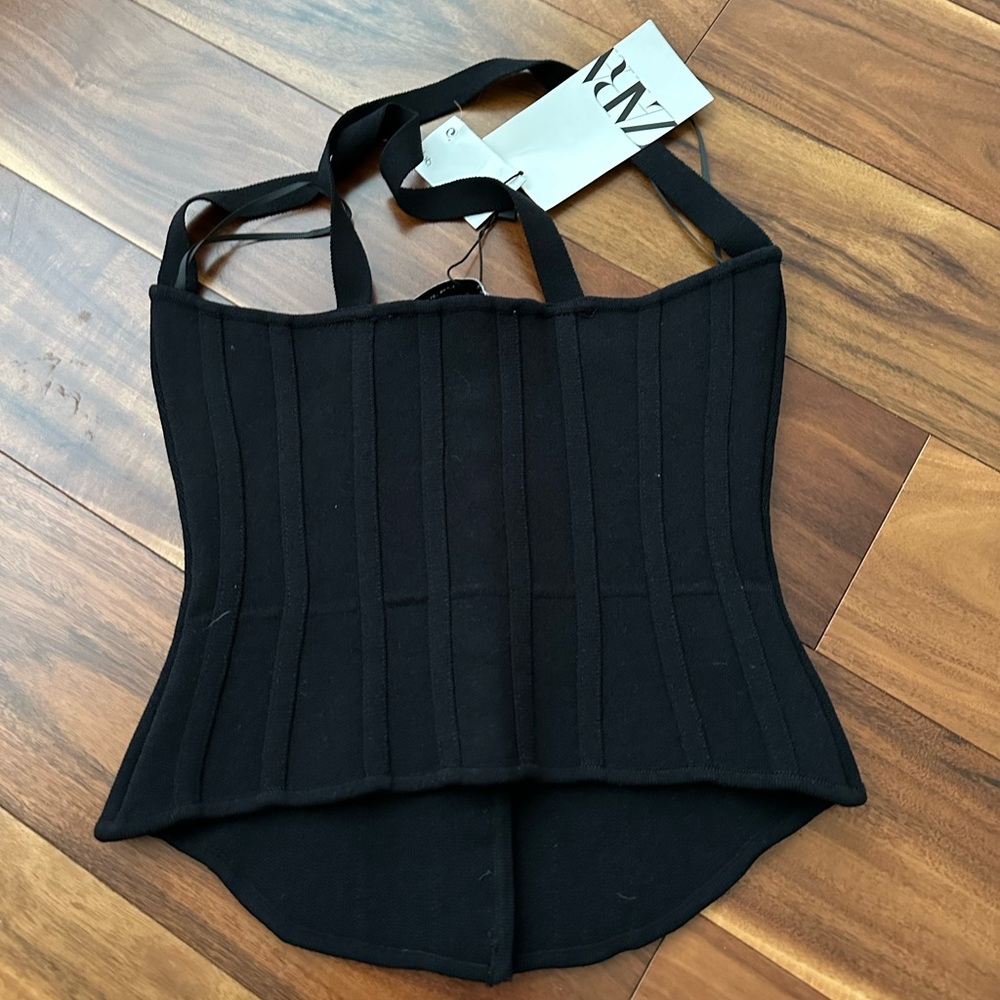 ZARA NEW WITH TAGS BLACK CROSS BACK KNIT CORSET TOP BUTTON FRONT SIZE XSMALL - Picture 11 of 11